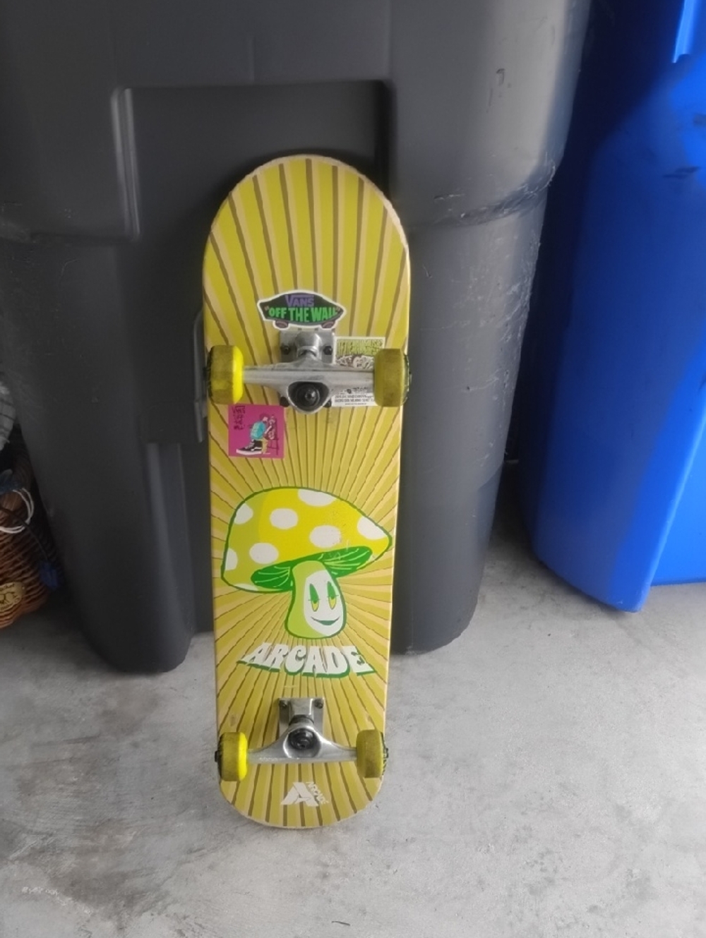 Arcade Yellow Mushroom Skateboard with Green Accent 31" Board